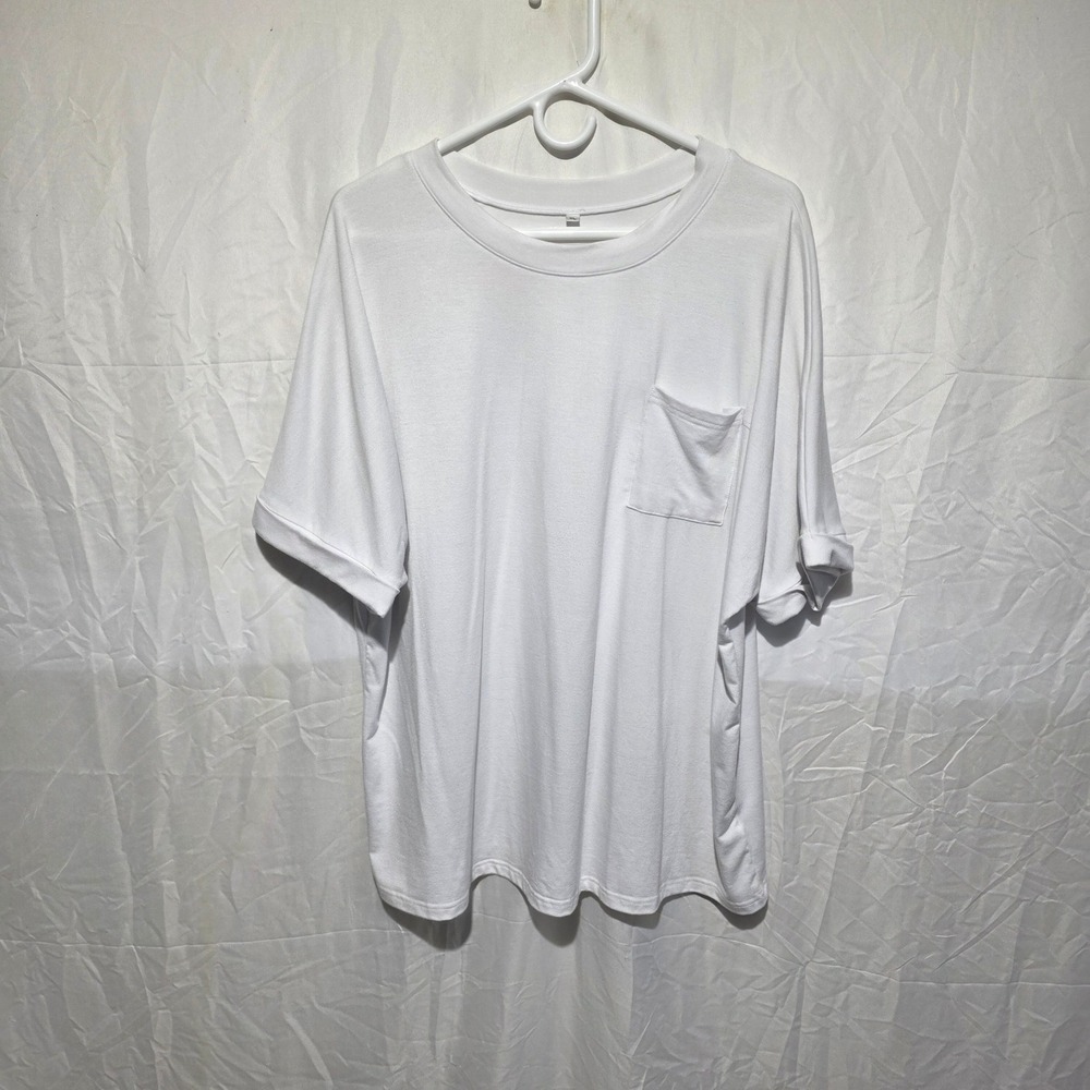 White Oversized Pocket T-Shirt Short Sleeve Crew Neck TL00056 XL